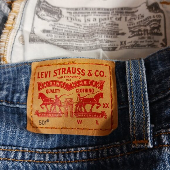 Levi's, 501 Striped Denim, High Rise, Cut Off Shorts, Button Fly, W-28, Frayed - Picture 11 of 14